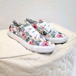 Womens Blowfish Malibu Canvas Boat Loafers Flats Shoes 7 Pink Floral Slip On